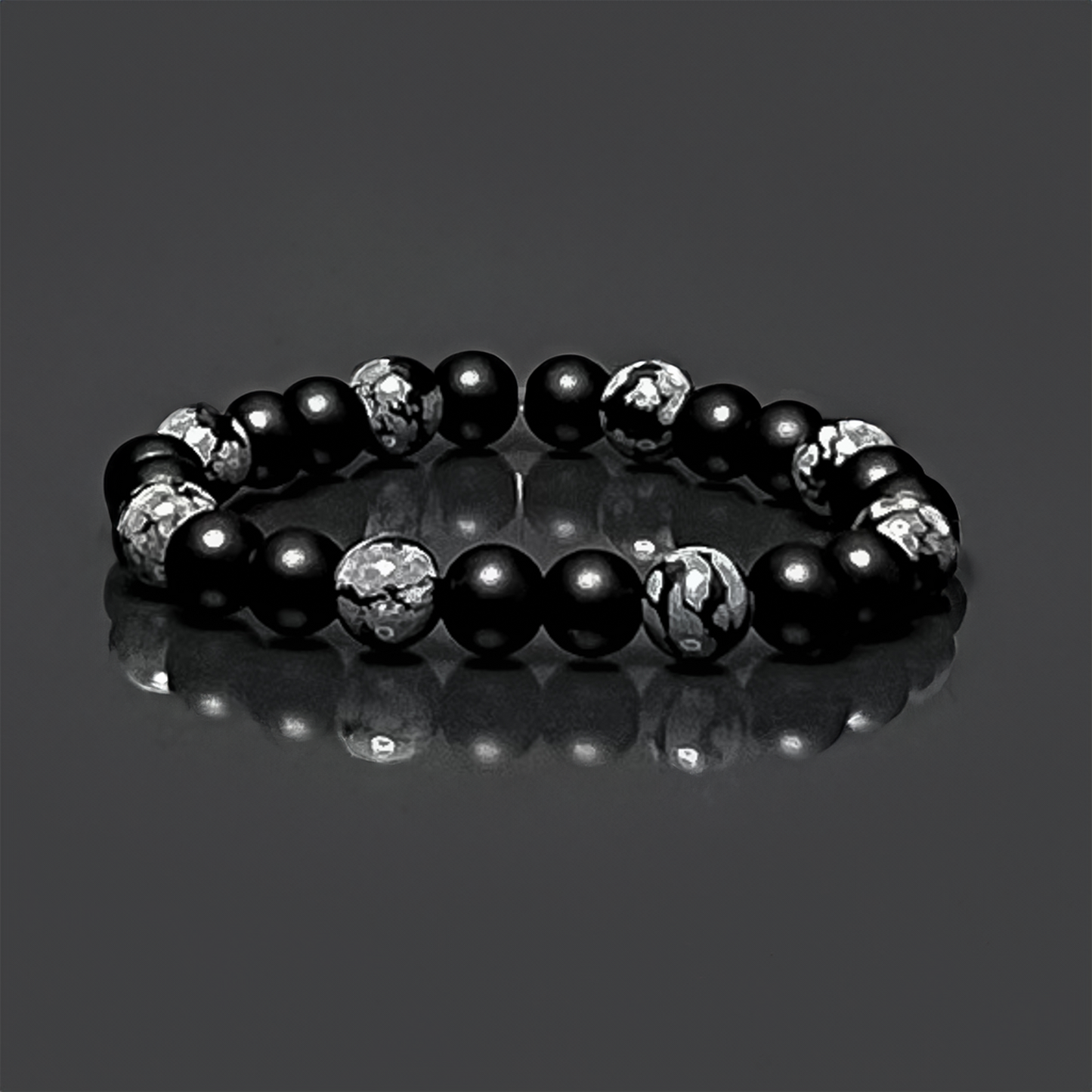 Onyx & Snowflake Obsidian Bracelet