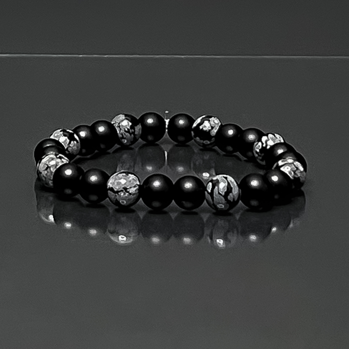 Onyx & Snowflake Obsidian Bracelet